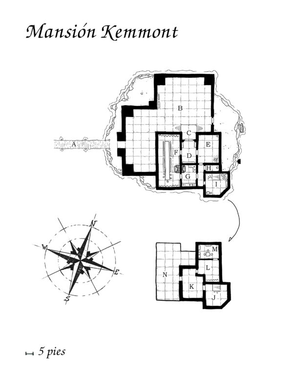 Mapa de la mansión Kemmont estilo old-school, por Dyson Logos